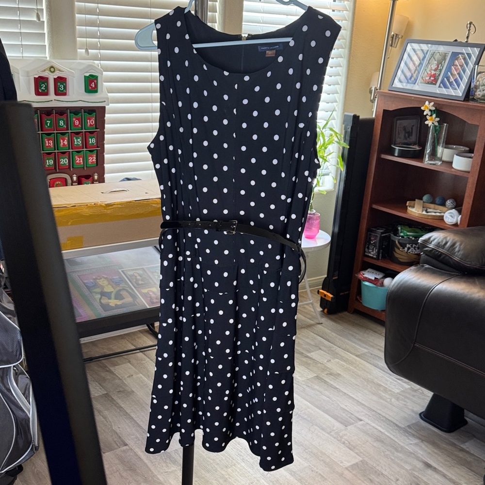 Tommy Hilfiger size 12 Black Polka Dot Dress with matching belt. - Picture 2 of 6
